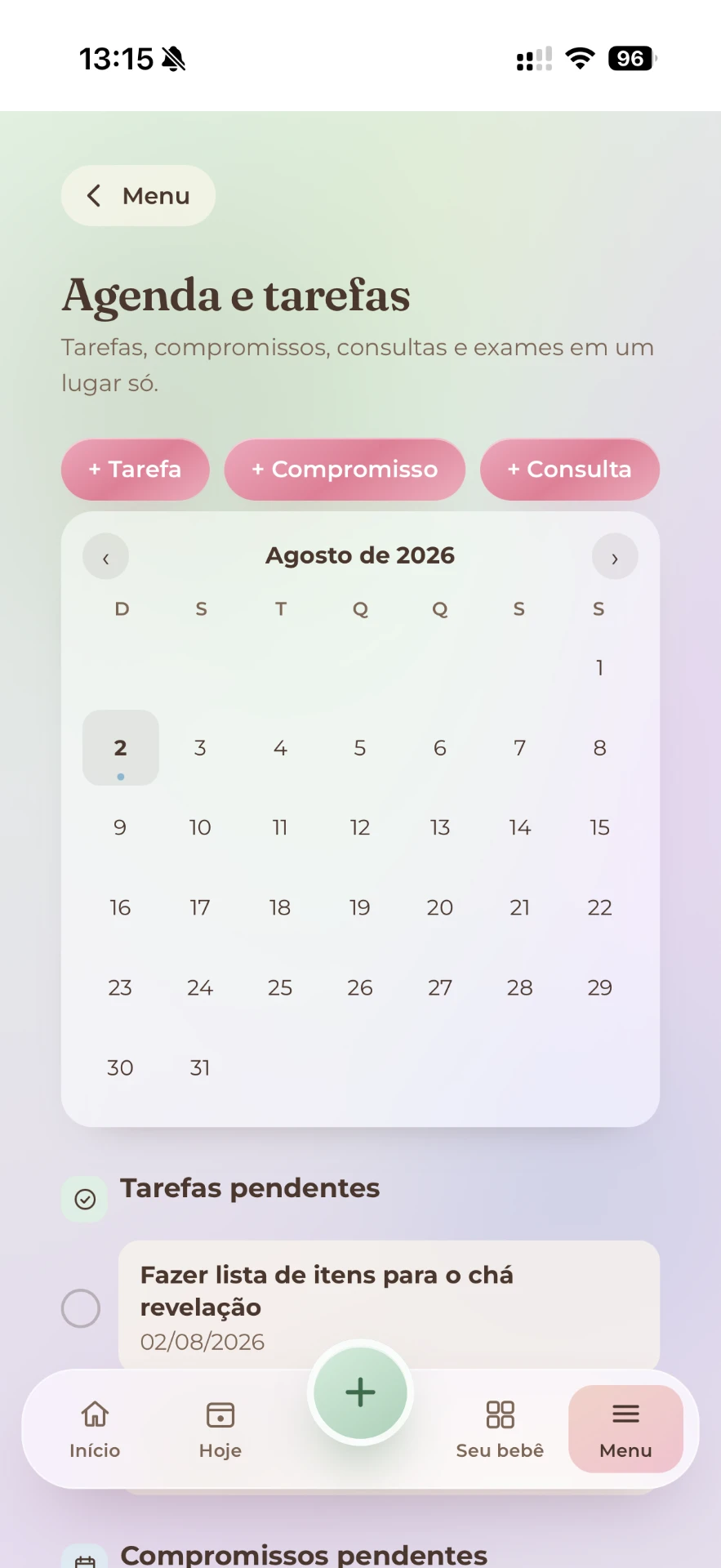 Agenda, tarefas, consultas e exames